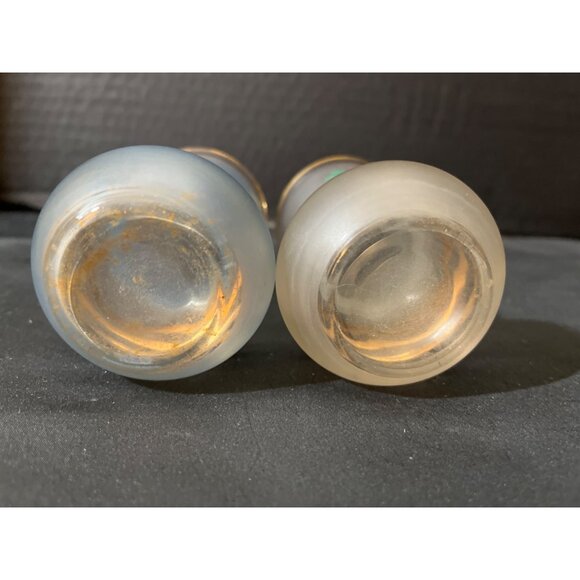 Hand Painted Bartlett Collin’s Bud Vases Gold Gilt Red Flowers Frosted Set of 2 - Picture 3 of 7